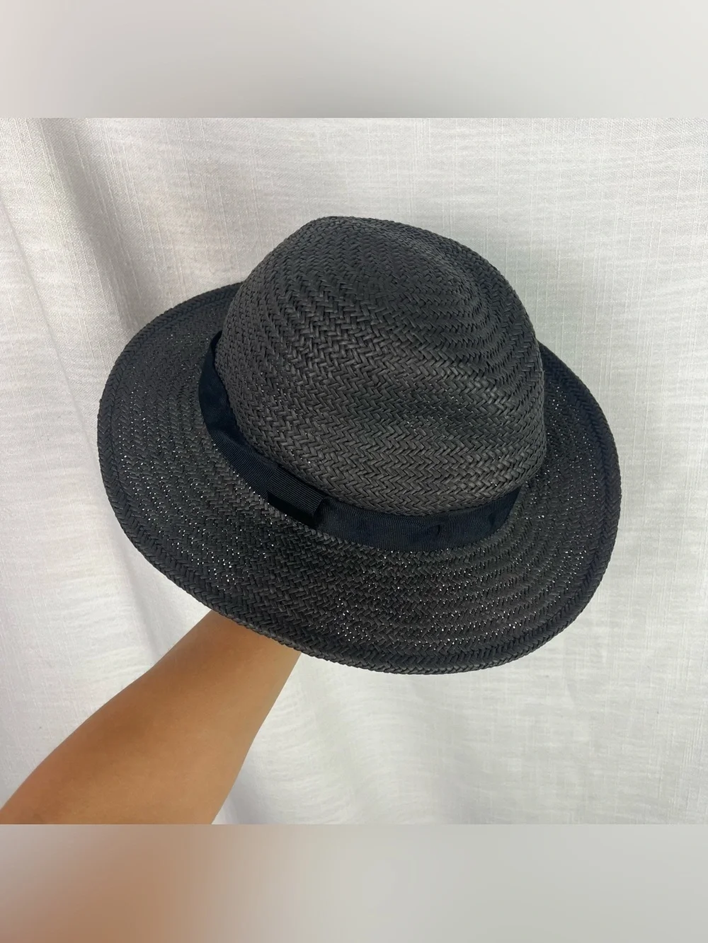Banana Republic Sun Hat Charcoal Grey Paper Straw Adjustable
